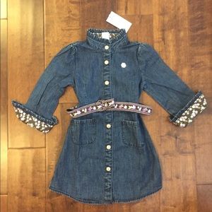 Cute girls denim floral belted shirt dress size 4